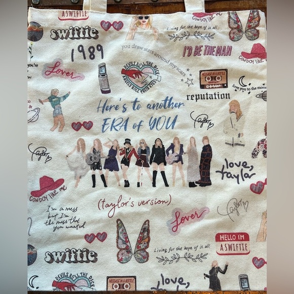 Taylor Swift Themed Tote Bag - Cream ERAS / Lyrics. Song lyric graphics and text - Picture 4 of 5
